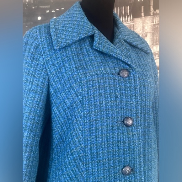 HARRIS TWEED Vintage Hand Woven Coat Blue 100% Scottish Wool Size XL PTP 23” - Picture 4 of 12